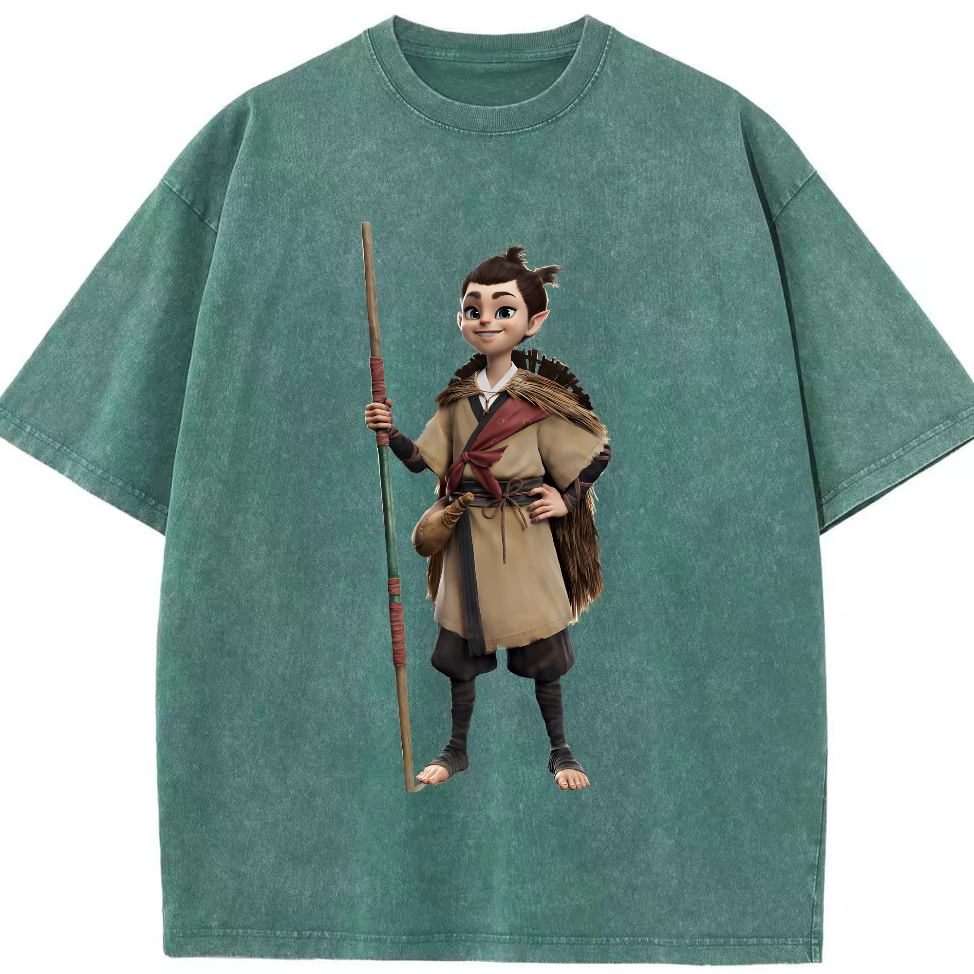 （画像用） Ne Zha 2 ナタ 魔童の大暴れ 綿100% ヴィンテージ風 半袖Tシャツ（フロントプリント）